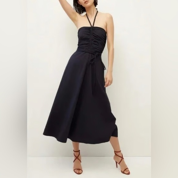 Veronica Beard Tucker Navy Cotton Halter Midi Dress - NWT - - Picture 1 of 9
